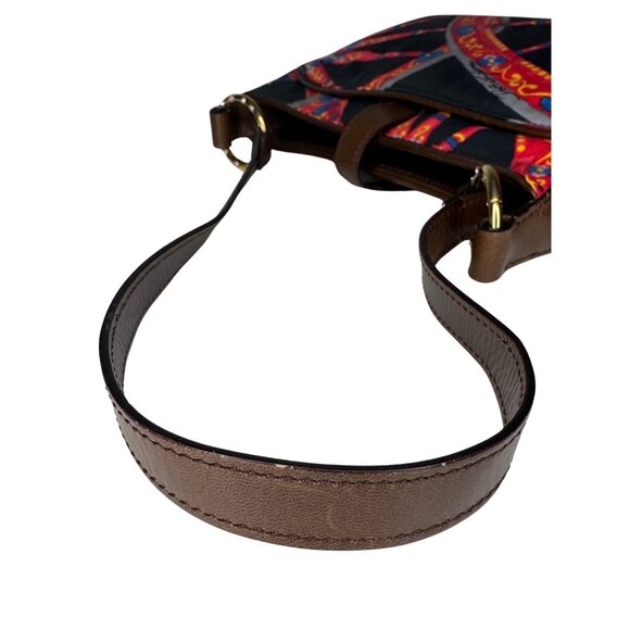 Dolce Gabbana Vintage Sicilian Red Black Fabric Brown Leather Bag Purse - Picture 7 of 16